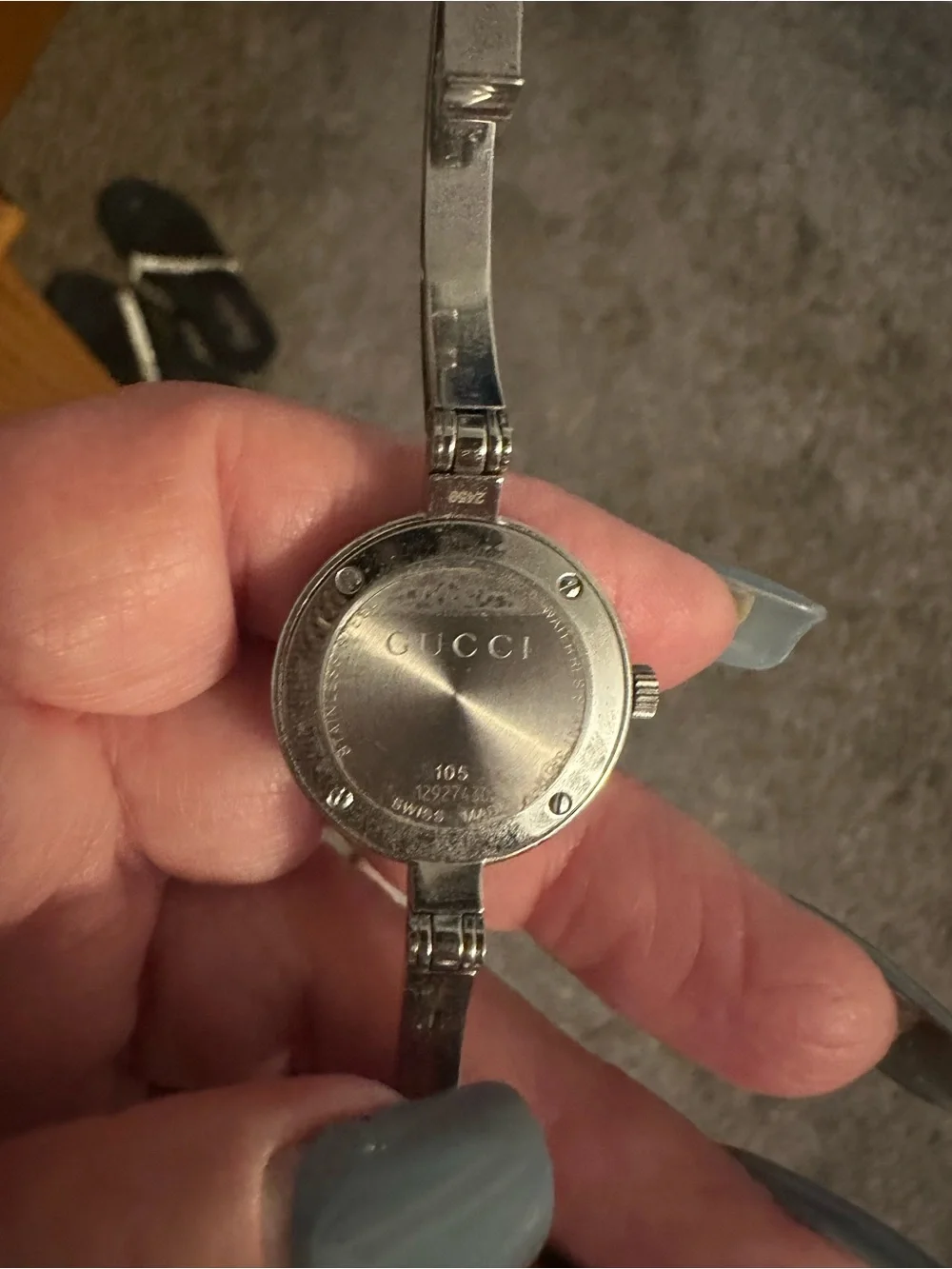 Gucci Silver-Tone Logo Dial Bangle Watch